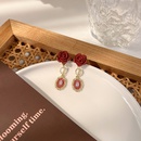 retro baroque diamond pearl red camellia oil drop gem drop earrings wholesalepicture9