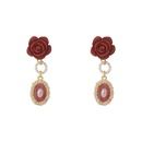 retro baroque diamond pearl red camellia oil drop gem drop earrings wholesalepicture11