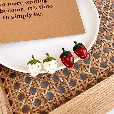 cute strawberry enamel oil drop strawberry alloy stud earrings wholesale's discount tags
