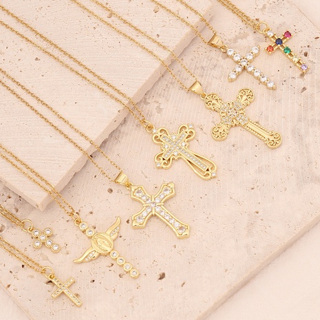 new copper micro-set zircon cross necklace hip-hop 18K gold pendant Virgin necklace's discount tags