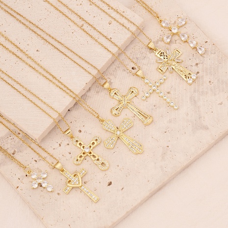 new copper micro-inlaid zircon hip-hop Virgin cross pendant 18K gold necklace's discount tags