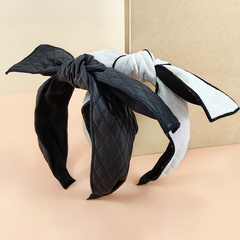 Korean pu leather bow wide headband retro color matching headband