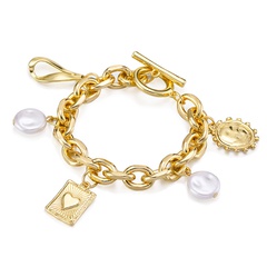fashion thick chain bracelet heart-shaped alloy retro pearl pendant