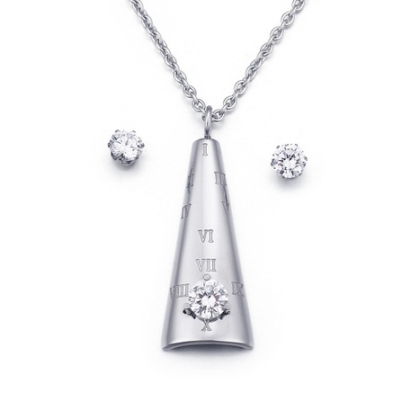 fashion titanium steel letters inlaid zircon titanium steel earrings necklace   NHKAU662302's discount tags