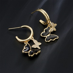 vintage oil drop earrings copper plated 18K gold zircon butterfly earrings wholesale
