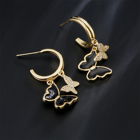 vintage oil drop earrings copper plated 18K gold zircon butterfly earrings wholesale NHFMO662307's discount tags