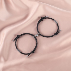 fashion PU rope heart-shaped magnet couple titanium steel bracelets