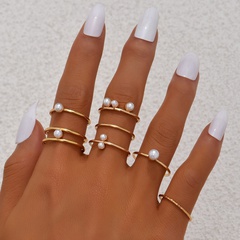Simple fashion retro imitation pearl women's multi-piece alloy ring combination set