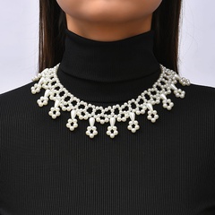 simple hollow chain collarbone full pearl trend shawl beaded necklace jewelry