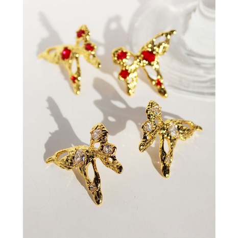 fashion lava micro-inlaid zircon metal liquid butterfly copper earrings wholesale NHBAL666113's discount tags