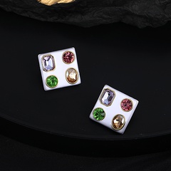 fashion copper inlaid square color zircon earrings retro stud earrings