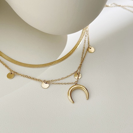 simple crescent moon sequins gold stainless steel stacked collarbone chain jewelry NHLIH666252's discount tags