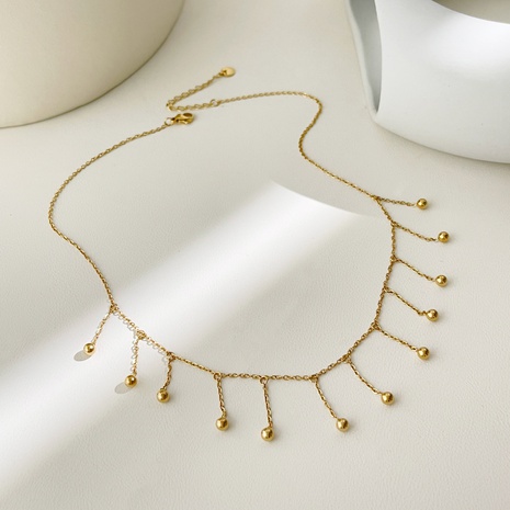 simple stainless steel new 18K round beads fine tassel collarbone chain NHLIH666262's discount tags