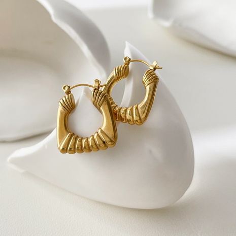 retro style U-shaped earrings fashion stainless steel gold-plated ear buckles's discount tags