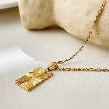 simple golden sun rays ray square brand stainless steel necklace  NHLIH666250's discount tags