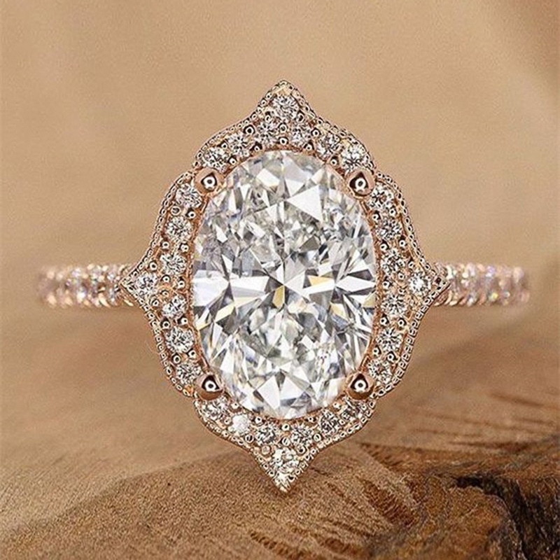 Fashion New Rose Gold Plated Zircon Round Diamond Princess Copper Ring