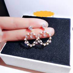 new fashion geometric heart-shaped copper inlaid zircon pearl drop earrings