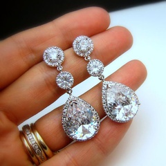 new bridal party drop earrings copper inlaid AAA zircon earrings