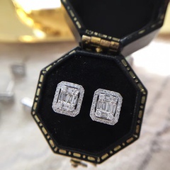 classic geometric square full zircon platinum plated copper earrings wholesale