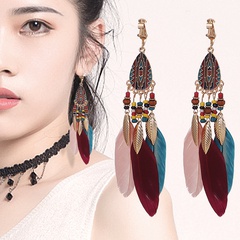 No pierced feather ear clips color bohemian earrings wholesale