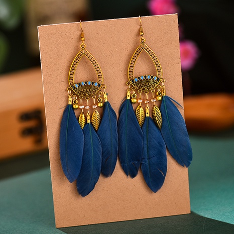 Creative water drop hollow feather new crystal tassel earrings wholesale's discount tags