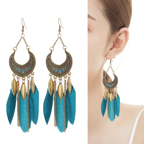 vintage U-shaped chain feather long tassel drop earrings wholesale's discount tags