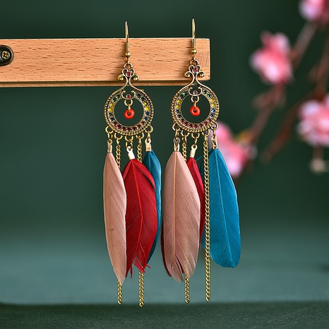 vintage round long tassel feather rice bead earrings wholesale's discount tags