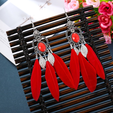 Retro alloy hollow geometric tassel feather exotic leaves earrings wholesale's discount tags