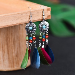 new imitation turquoise colorful mixed color feather long earrings female