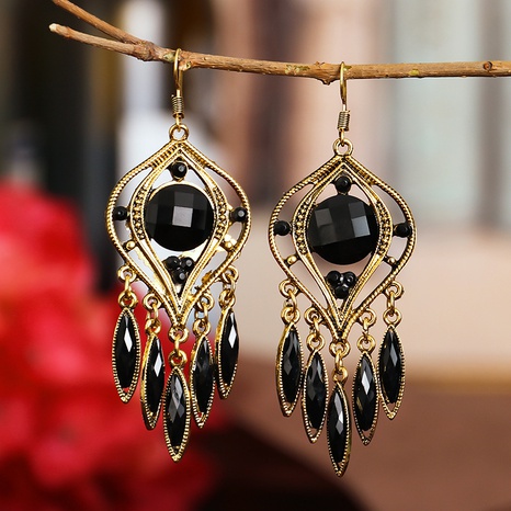 Creative exaggerated hollow water drop tassel ethnic style diamond earrings's discount tags