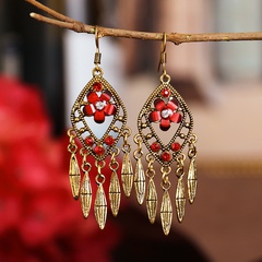 creative diamond flower long tassel earrings retro palace style earrings female