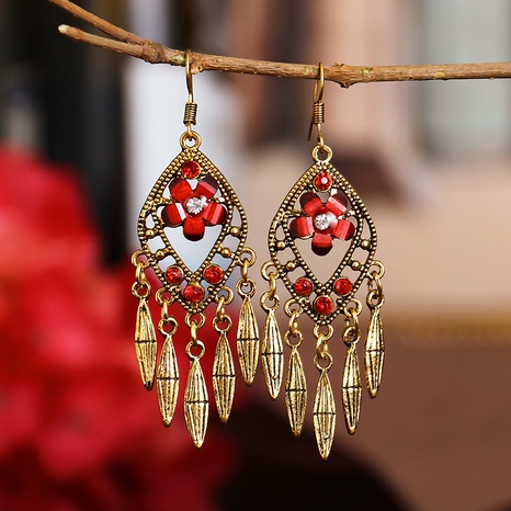 creative diamond flower long tassel earrings retro palace style earrings female's discount tags