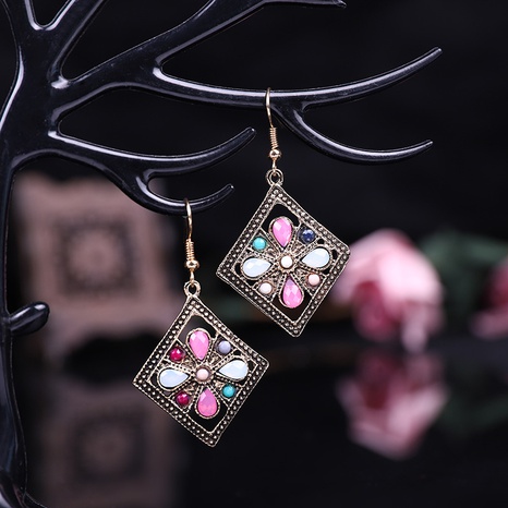 new simple diamond-shaped color flower ethnic earrings wholesale's discount tags