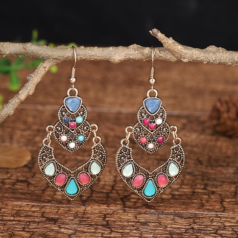 new heart-shaped double-layer alloy pendant ethnic style earrings's discount tags