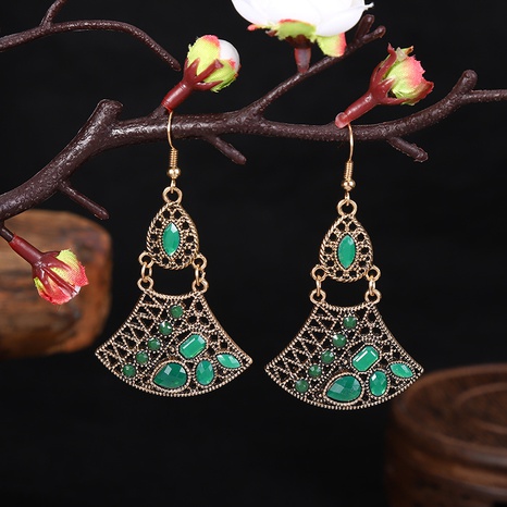 creative new double-layer alloy large fan-shaped exaggerated earrings wholesale's discount tags