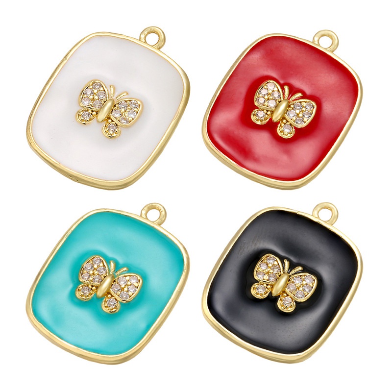 fashion bow accessories drop oil pendant square butterfly colorful copper pendant