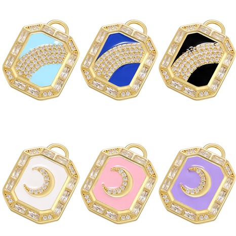 fashion geometric pendant color drop oil rainbow moon pattern copper pendant's discount tags