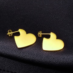 Simple Heart Glossy Gold Titanium Steel Plated 18K Gold Stud Earrings