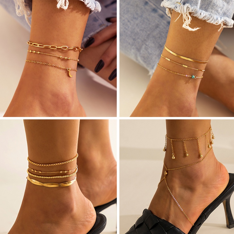 ethnic style  multilayer turquoise copper tassel foot accessories copper anklet