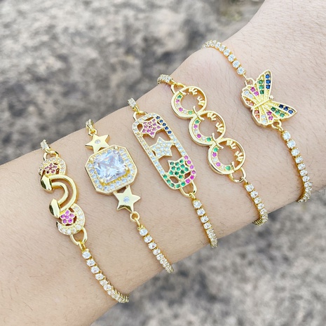 Simple zircon bracelet fashion rainbow star butterfly copper bracelet's discount tags