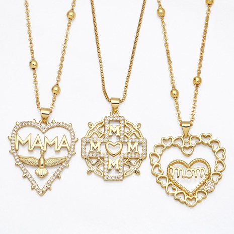 Letter MOM zircon  circle heart pendant fashion copper necklace wholesale's discount tags