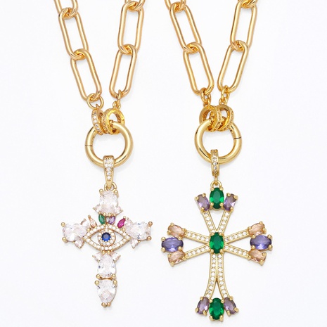 vintage cross devil's eye pendant copper necklace wholesale NHAS666521's discount tags