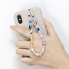 ethnic style color soft pottery pearl heart letter LOVE mobile phone chain