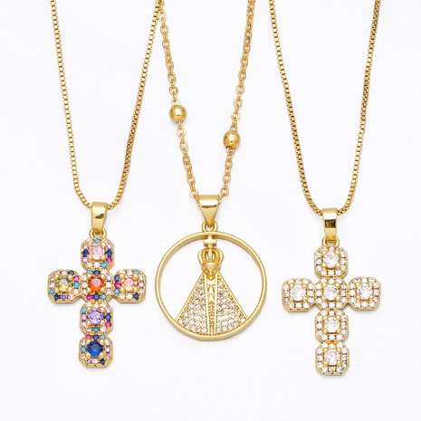 fashion copper inlaid colored zircon cross pendant necklace jewelry NHAS666533's discount tags
