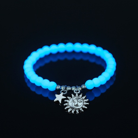 Simple sun star element pendant beaded sky blue luminous bead elastic bracelet  NHDB672690's discount tags