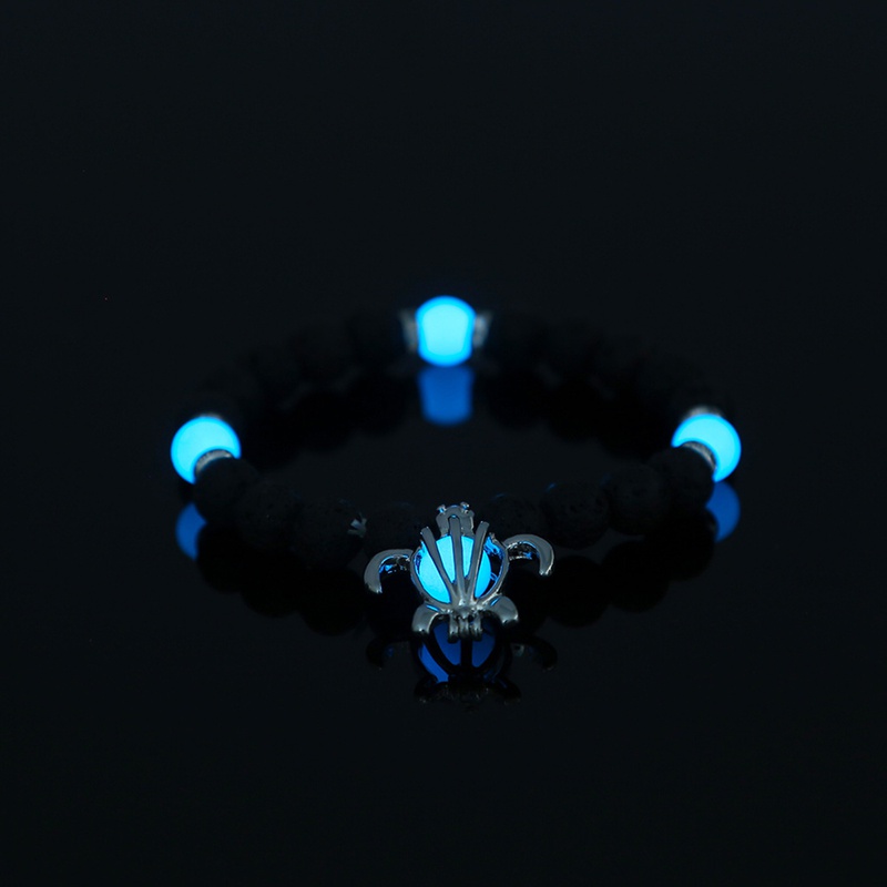 New fashion jewelry turtle pendant black volcanic beads luminous elastic alloy bracelet