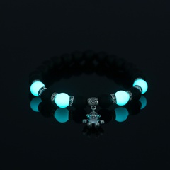 Fashion jewelry bear pendant matte black beads blue green luminous beads bracelet alloy