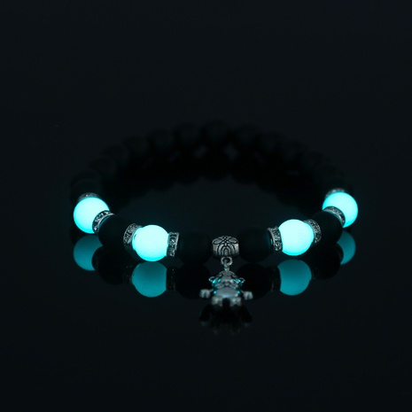 Fashion jewelry bear pendant matte black beads blue green luminous beads bracelet alloy's discount tags