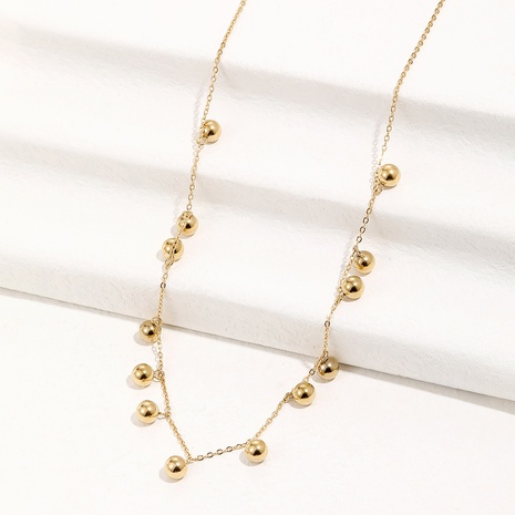 Titanium Steel Plated 14K Gold Simple Steel Ball Pendant Necklace NHMIY672688's discount tags