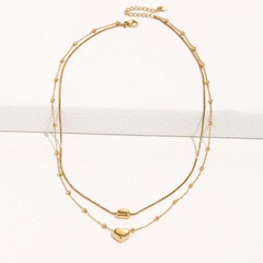 Titanium steel fashion peach heart pendant double bead necklace